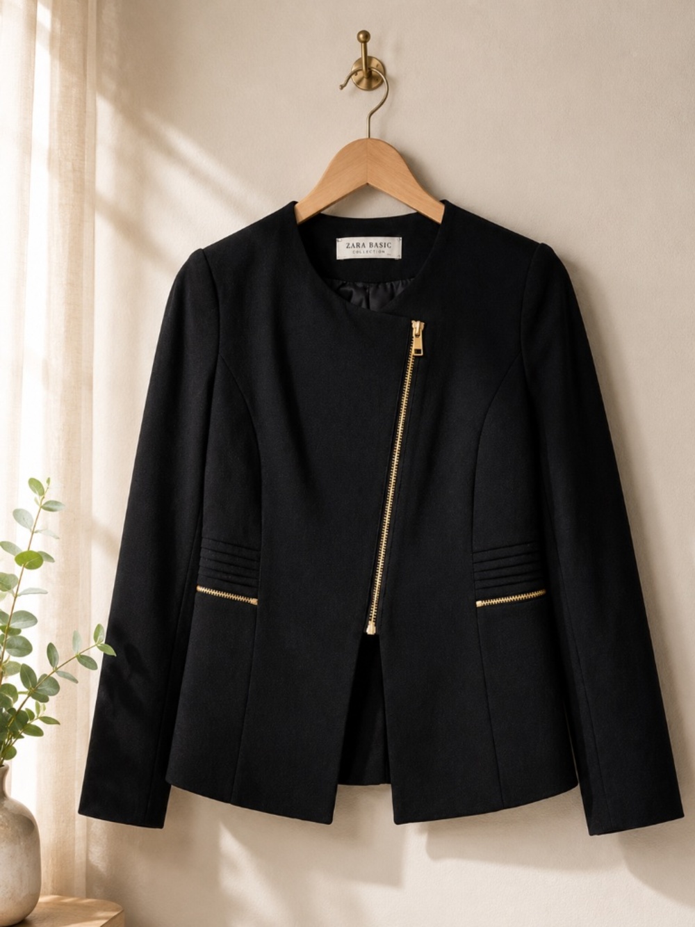 Black Gold Zip Jacket | Chic Minimalist Blazer